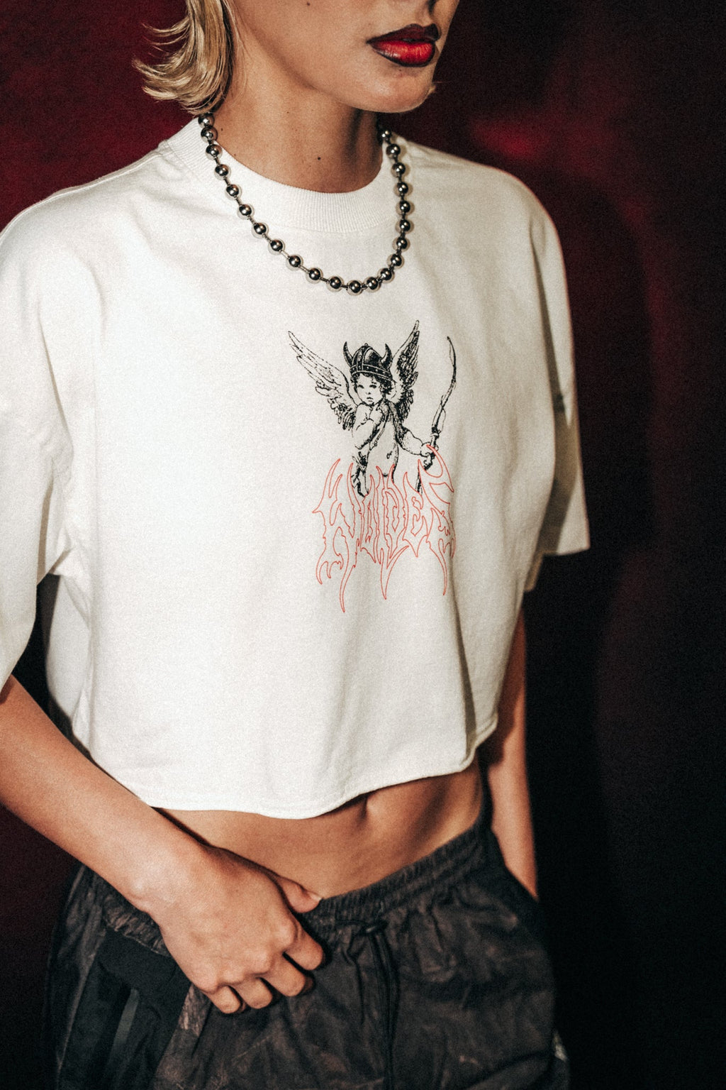 Viking Cherub "Grunge" Oversized (Cropped) Tee in Cream — imagem 1