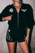 Single Wolf "Sage" Cropped Zip Hoodie in Black — imagem 1