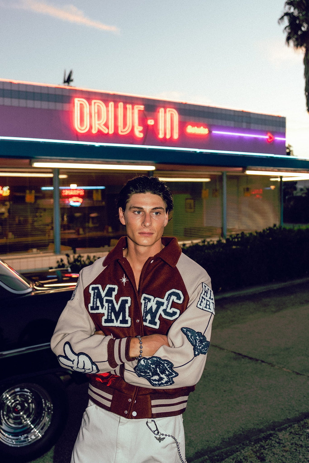 Mickey Mouse Wolves Club Roxy Box Cut Rudy Letterman Jacket in Oxblood/Clay