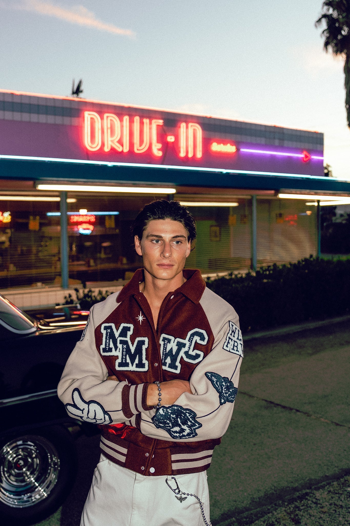 Mickey Mouse Wolves Club Roxy Box Cut Rudy Letterman Jacket in Oxblood/Clay
