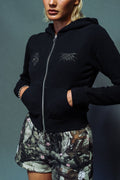 Moth Kanji "Iris" Zip Up Hoodie in Black — imagem 1