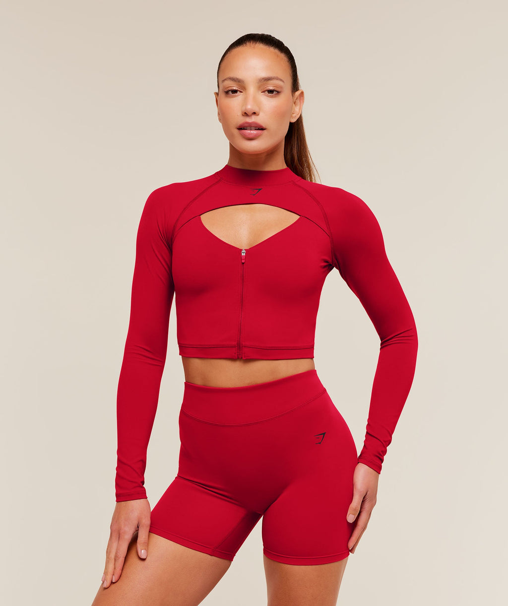 Dipped Long Sleeve 1/4 Zip Jacket - Carmine Red — imagem 2