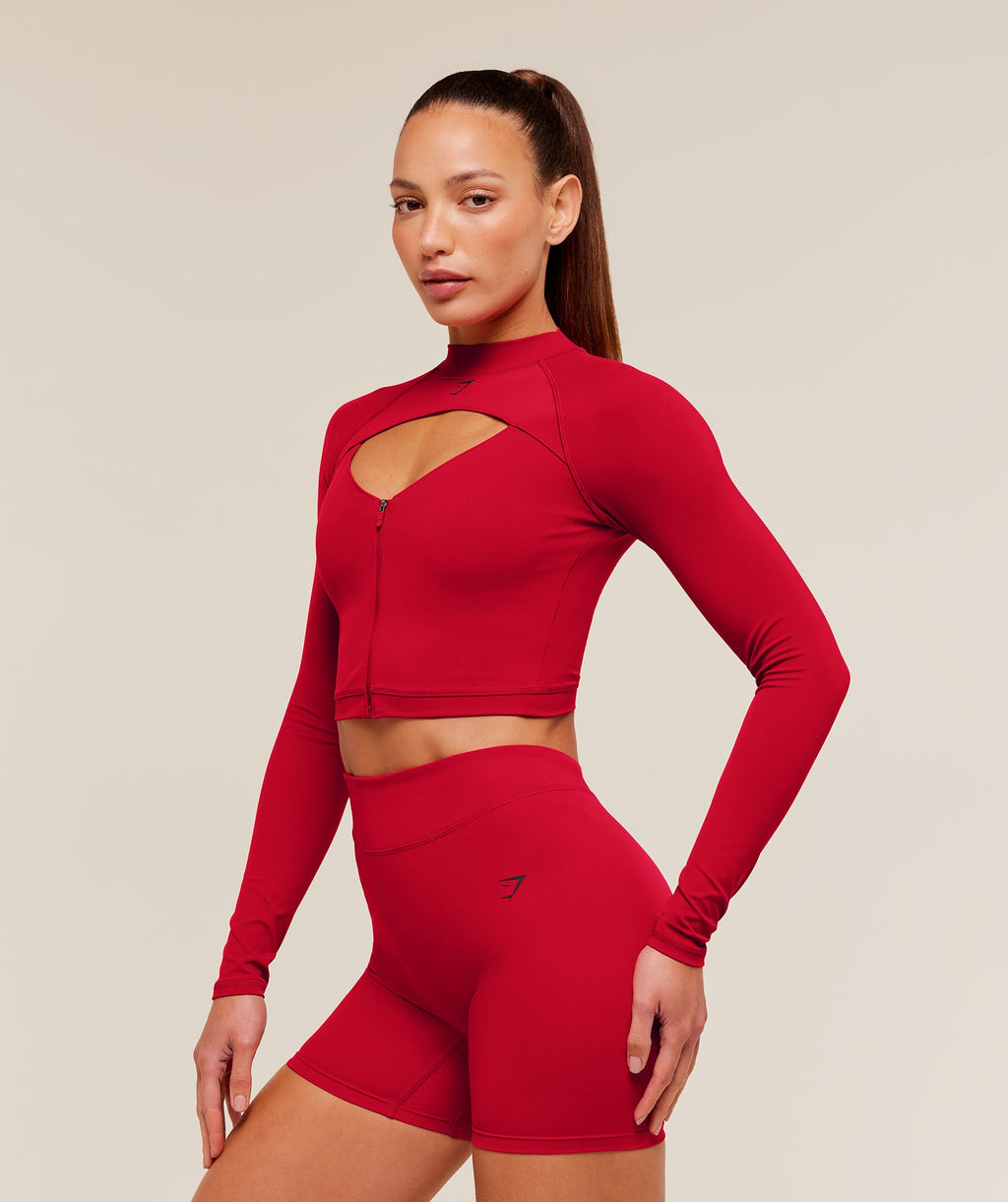 Dipped Long Sleeve 1/4 Zip Jacket - Carmine Red — imagem 3