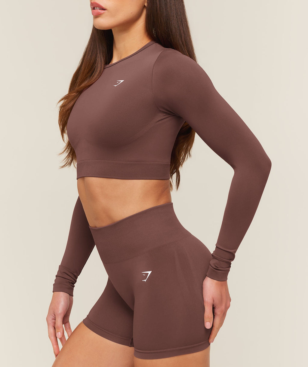 Everyday Seamless Long Sleeve Crop Top - Espresso Brown — imagem 4