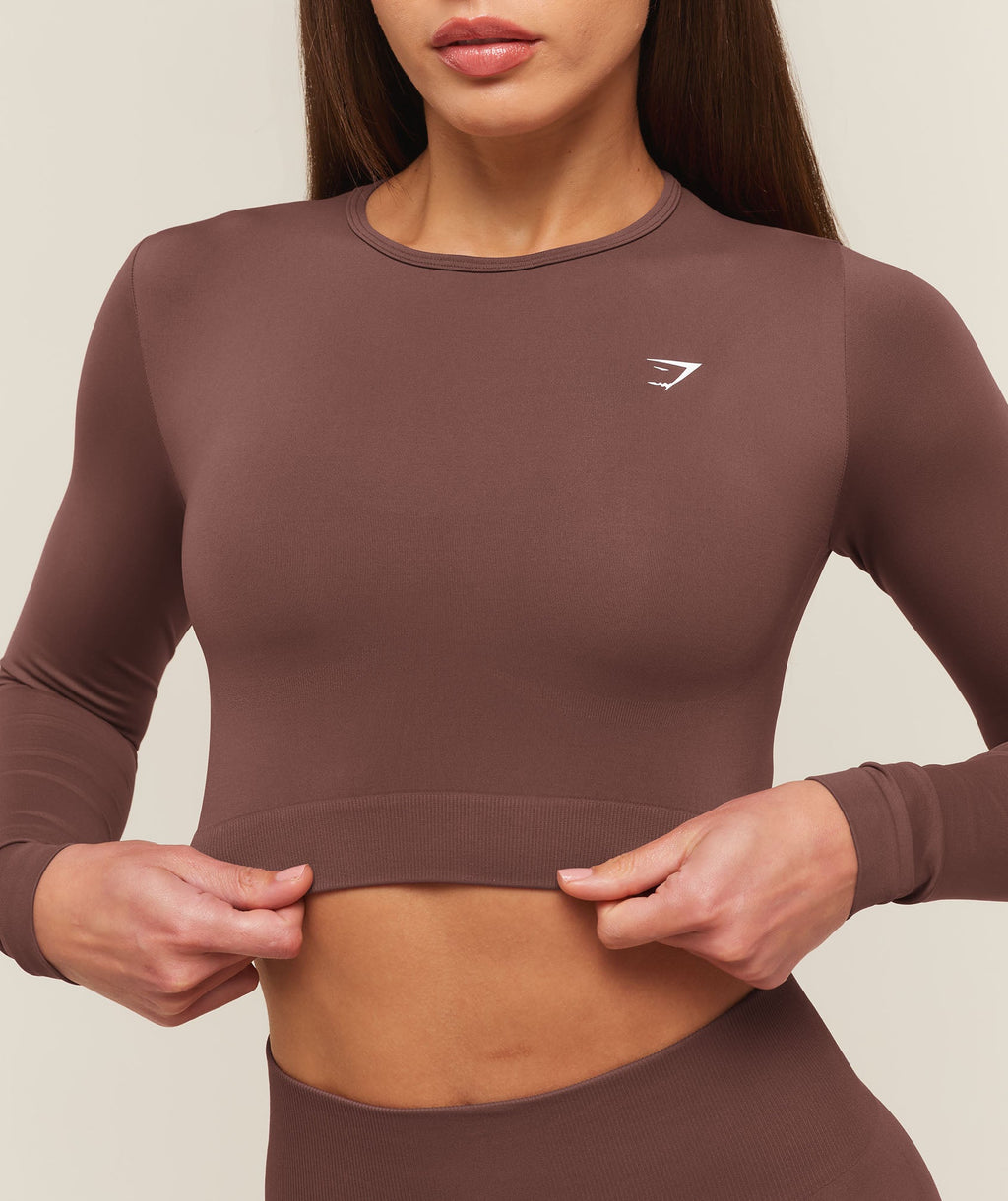 Everyday Seamless Long Sleeve Crop Top - Espresso Brown — imagem 5