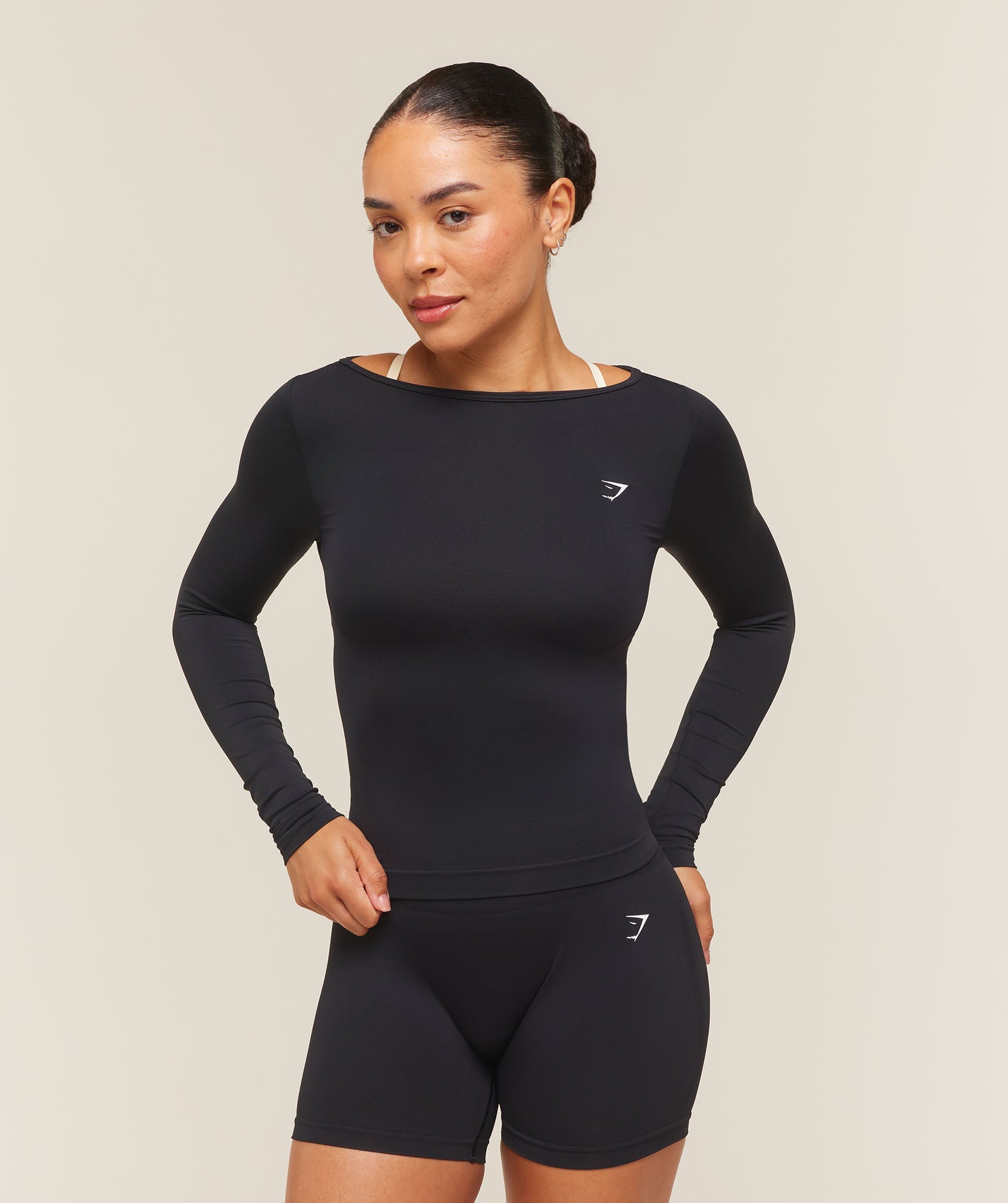 Everyday Seamless Wide Neck Long Sleeve Top - Black — imagem 1