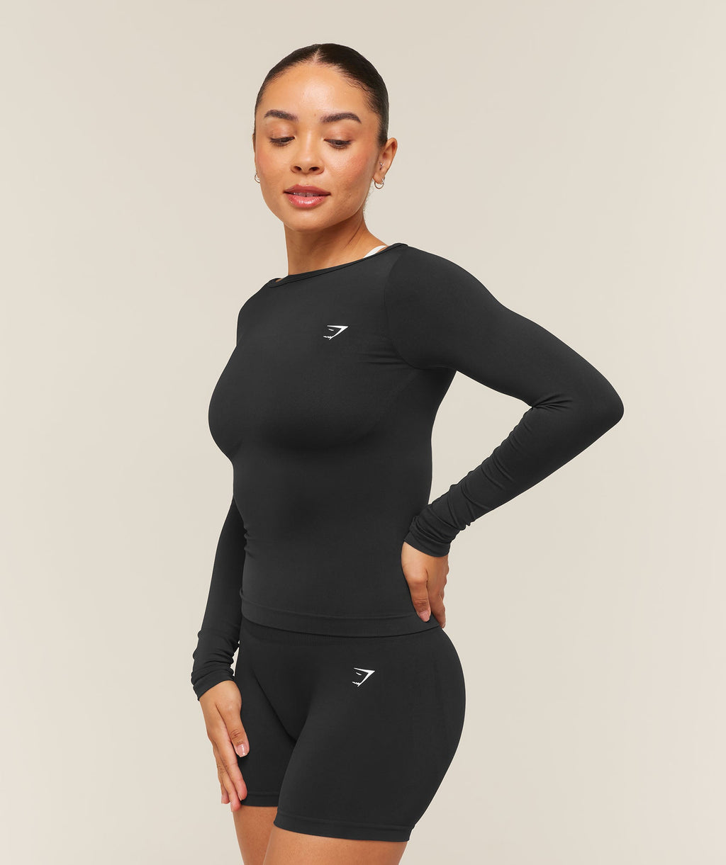 Everyday Seamless Wide Neck Long Sleeve Top - Black — imagem 3