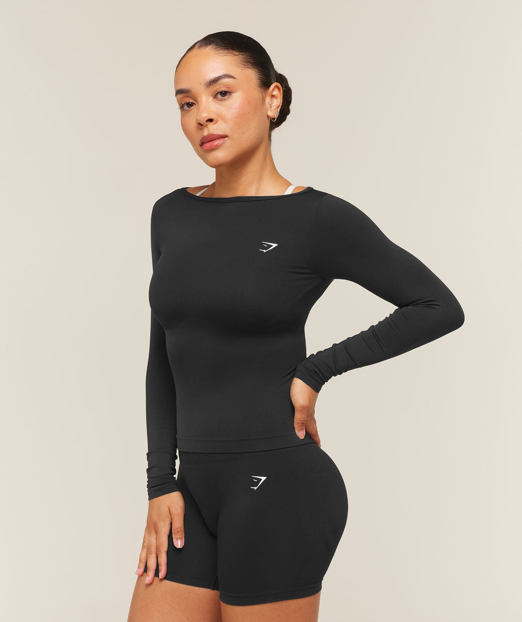 Everyday Seamless Wide Neck Long Sleeve Top - Black — imagem 4