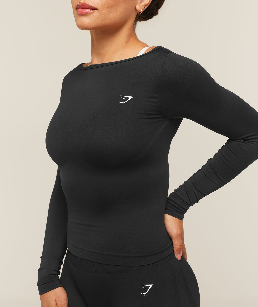 Everyday Seamless Wide Neck Long Sleeve Top - Black — imagem 5