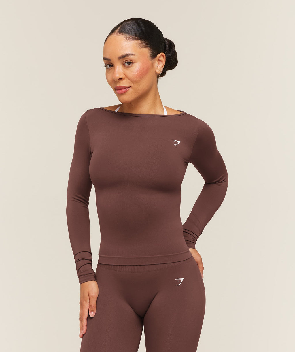 Everyday Seamless Wide Neck Long Sleeve Top - Espresso Brown — imagem 2