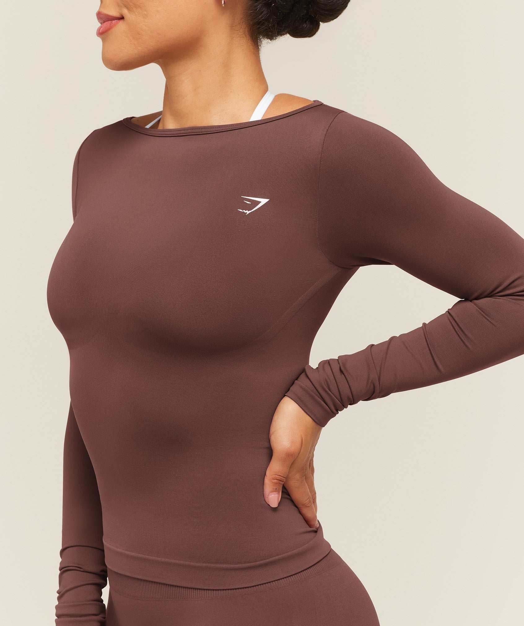 Everyday Seamless Wide Neck Long Sleeve Top - Espresso Brown — imagem 4