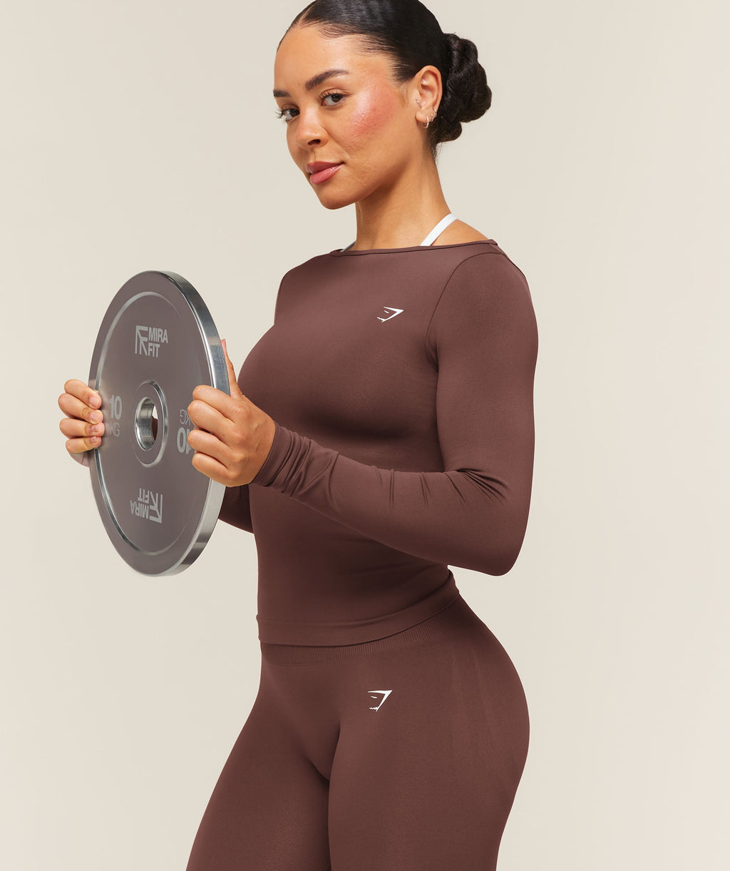 Everyday Seamless Wide Neck Long Sleeve Top - Espresso Brown — imagem 6