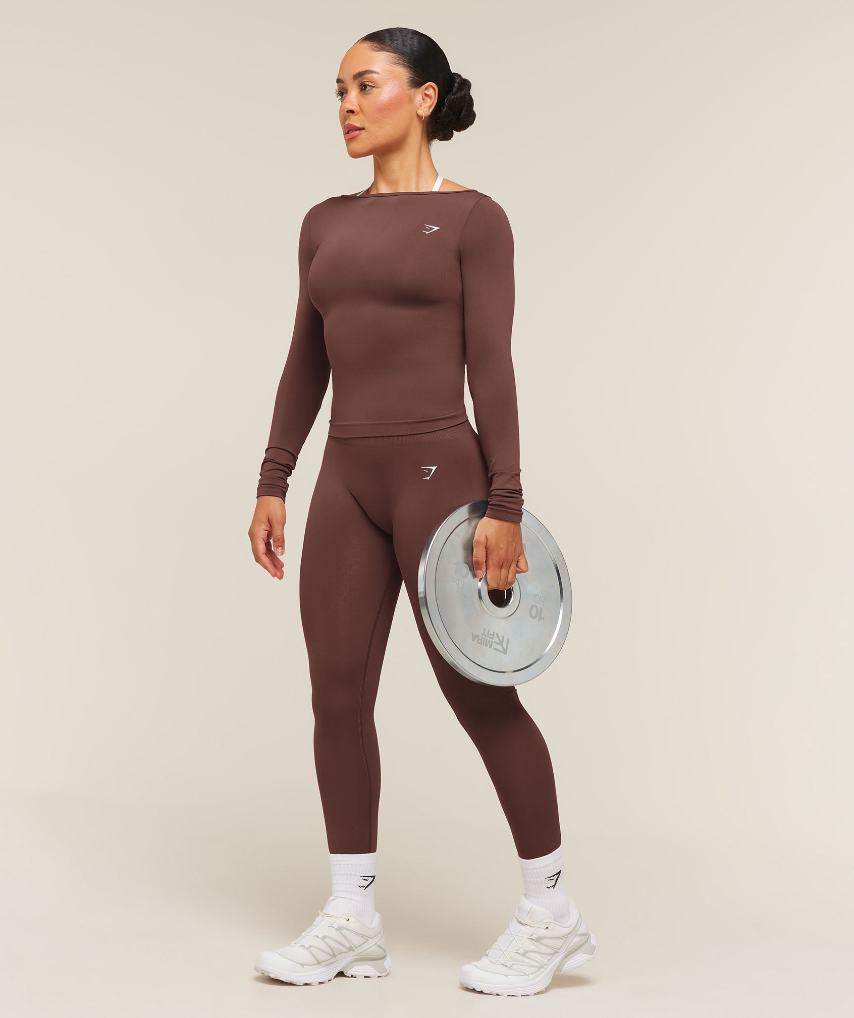 Everyday Seamless Wide Neck Long Sleeve Top - Espresso Brown — imagem 5