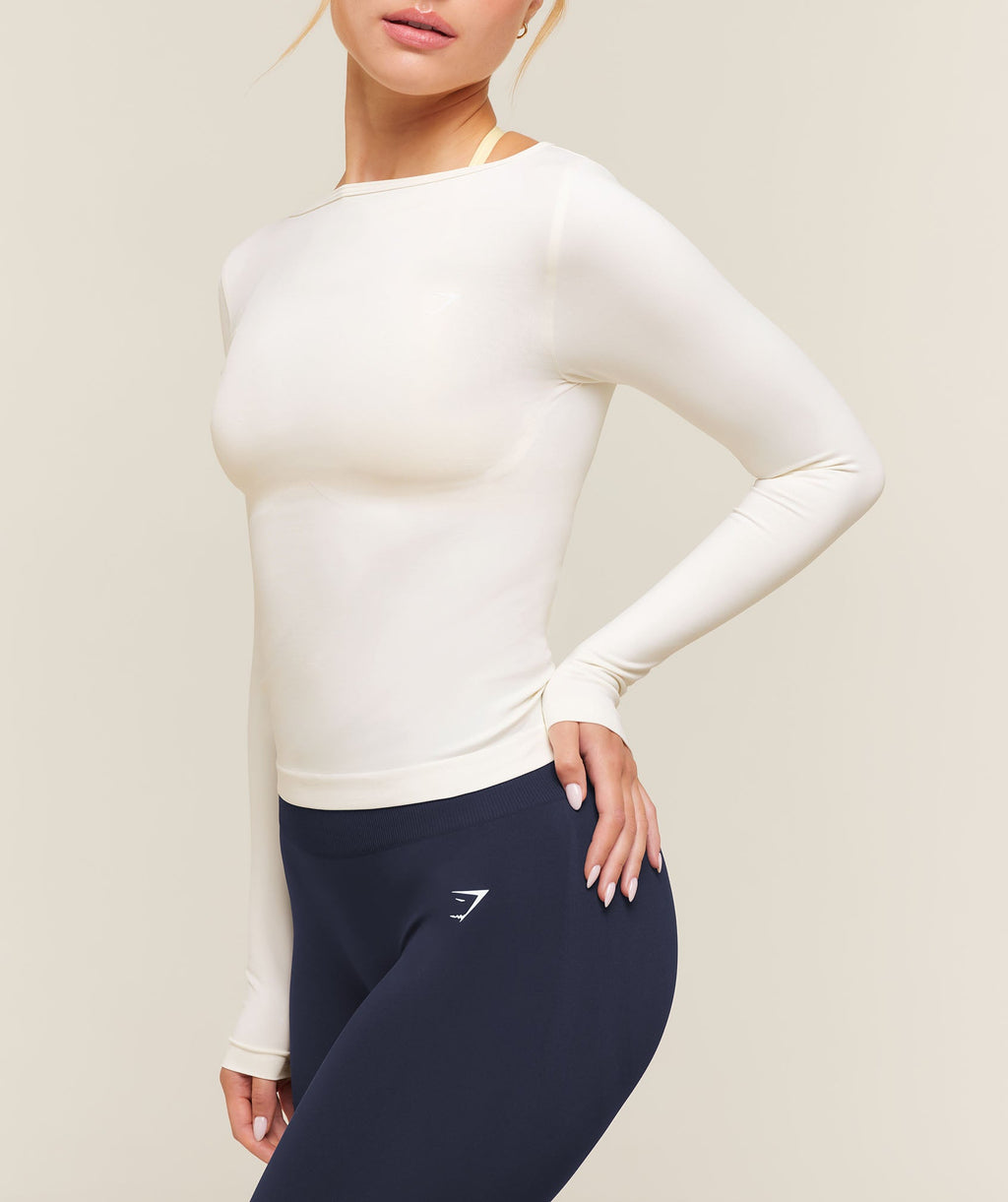 Everyday Seamless Wide Neck Long Sleeve Top - Soft White — imagem 5
