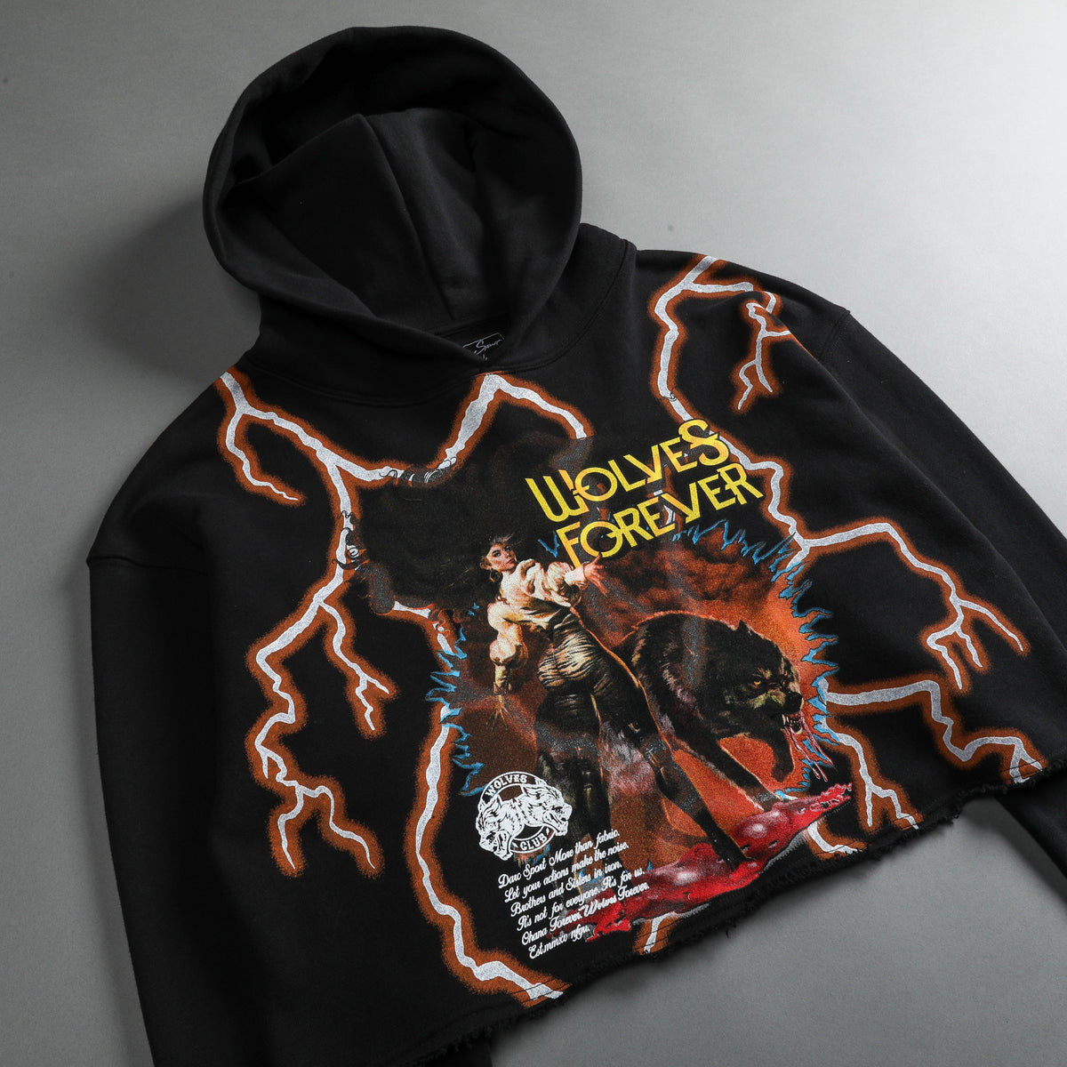 A Woman Scorned "Vintage Wyoming" (Cropped) Hoodie in Black/Orange Lightning - imagem 4