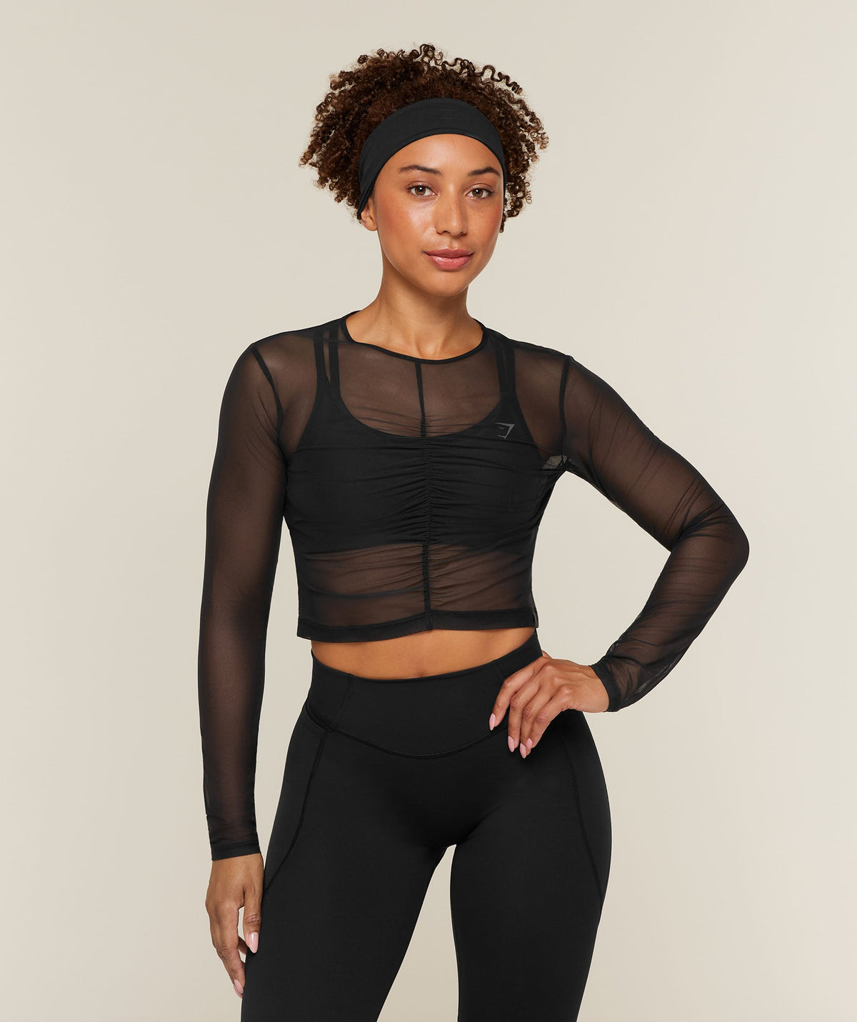 Hybrid Mesh Long Sleeve Top - Black — imagem 1