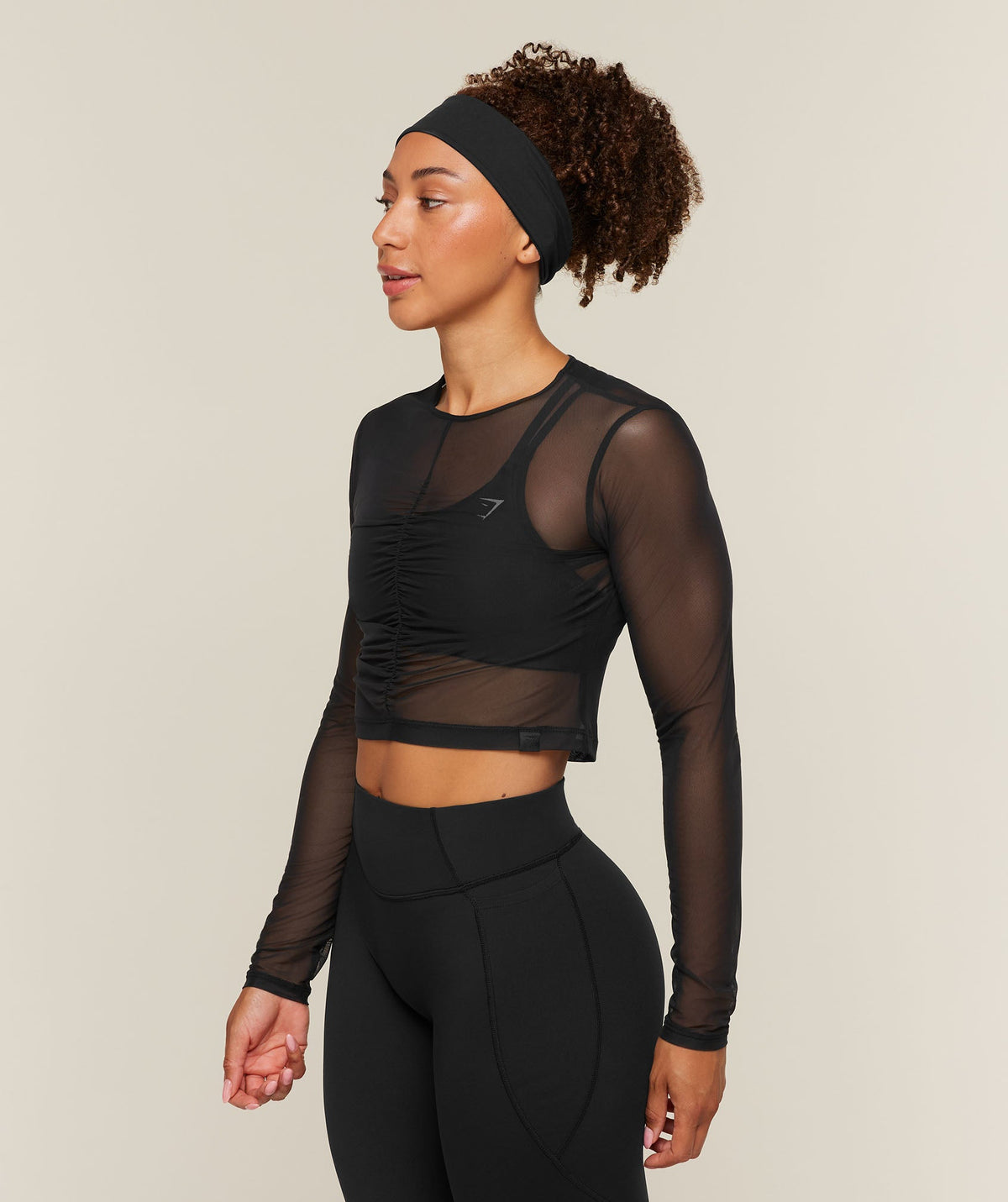 Hybrid Mesh Long Sleeve Top - Black — imagem 3