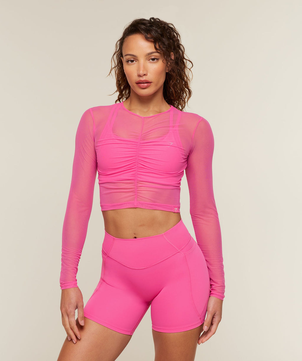 Hybrid Mesh Long Sleeve Top - Energy Pink — imagem 2