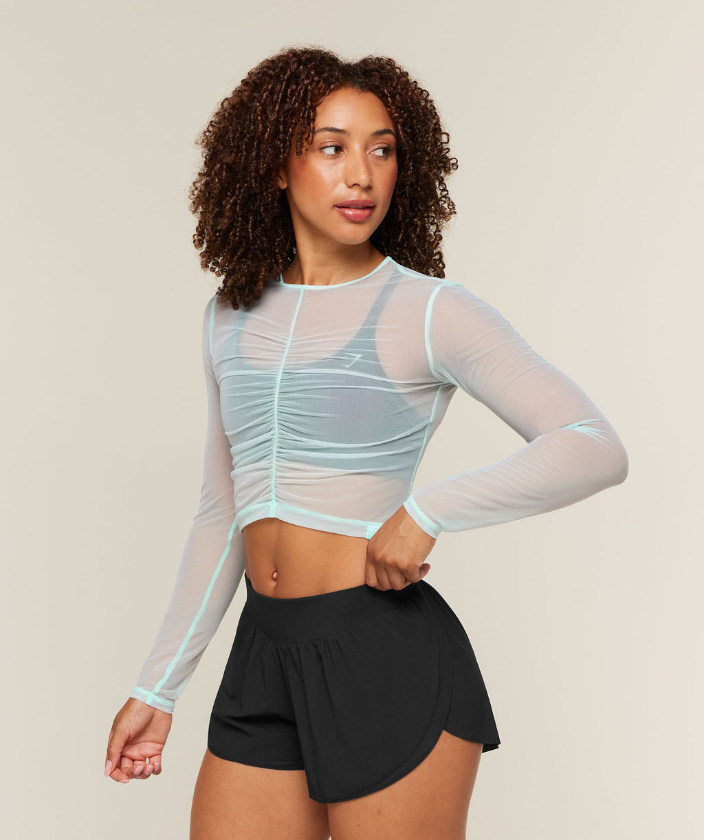 Hybrid Mesh Long Sleeve Top - Serene Blue — imagem 4