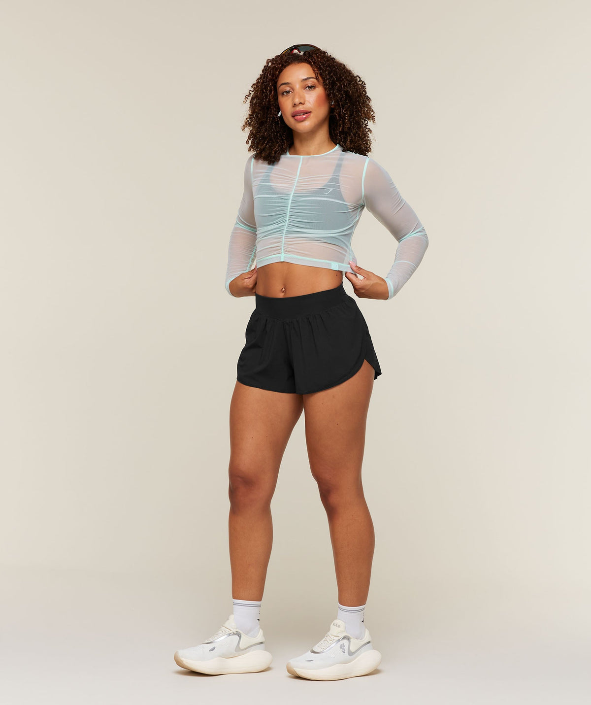 Hybrid Mesh Long Sleeve Top - Serene Blue — imagem 3