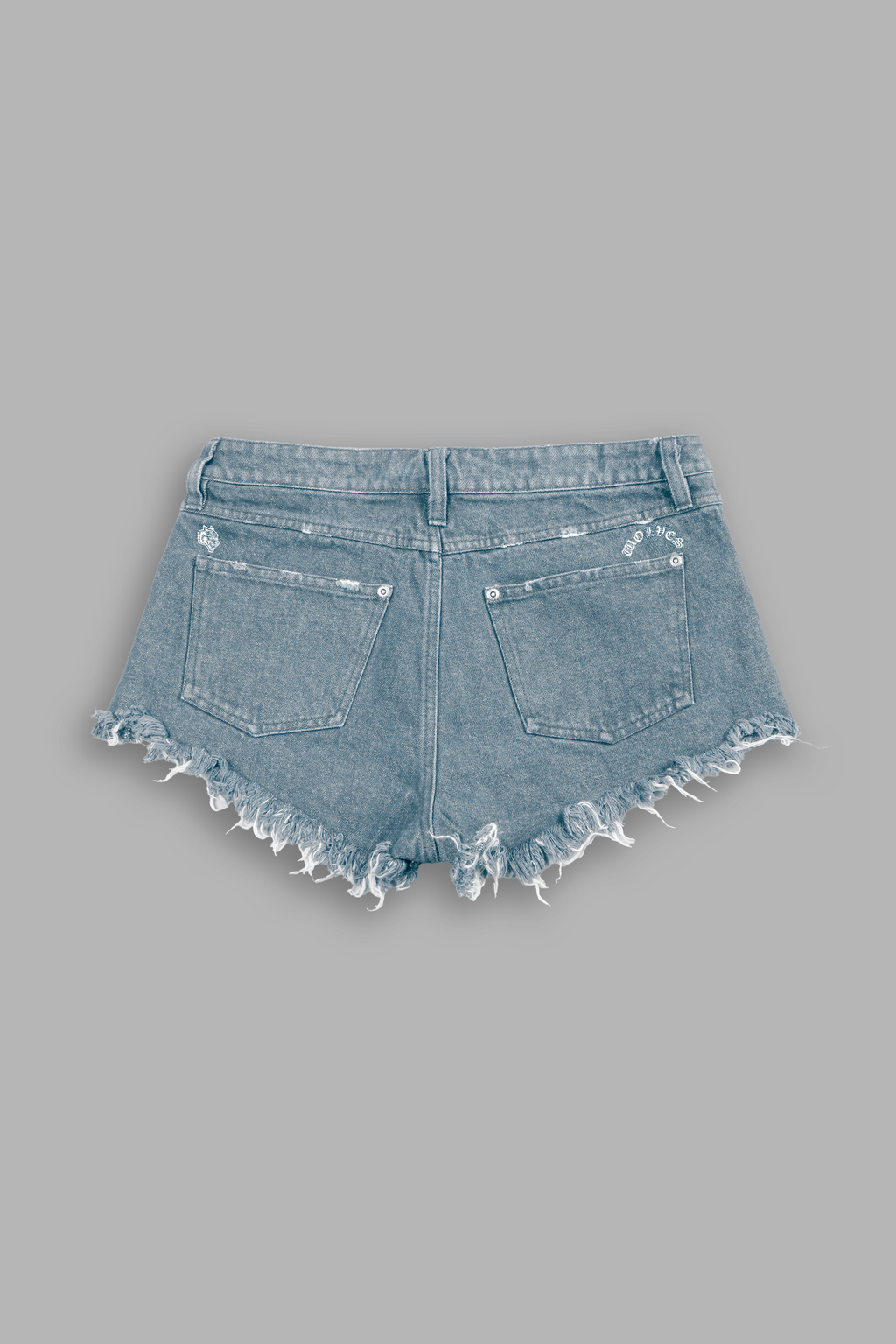 Wolves Chopper Low Rise Cut Off Shorts in Light Wash