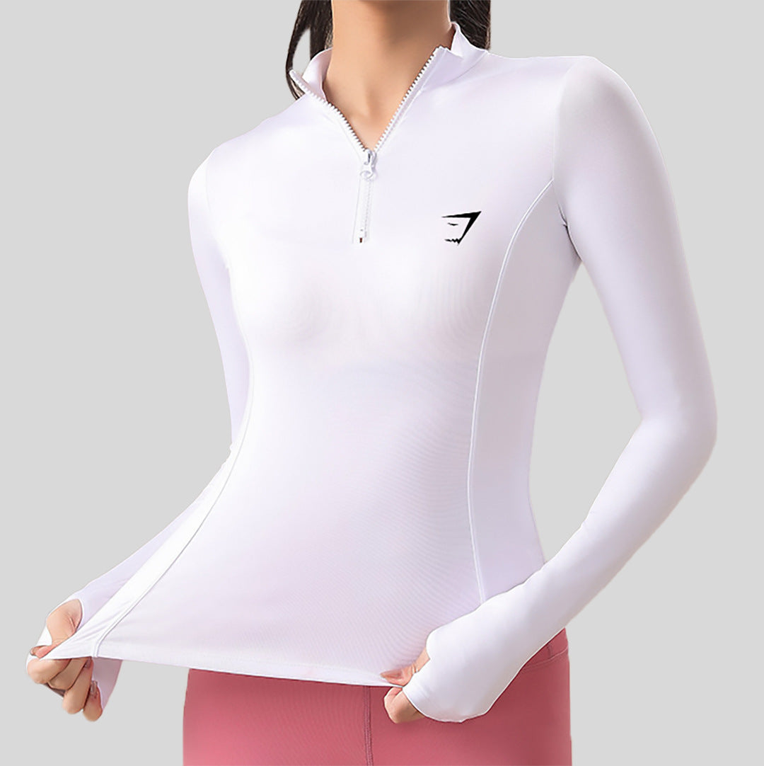 Camiseta Femenina Longa Gymshark Zip Slim Fit