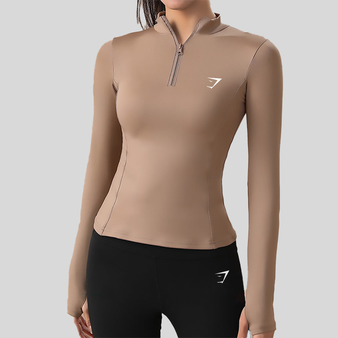 Camiseta Femenina Longa Gymshark Zip Slim Fit
