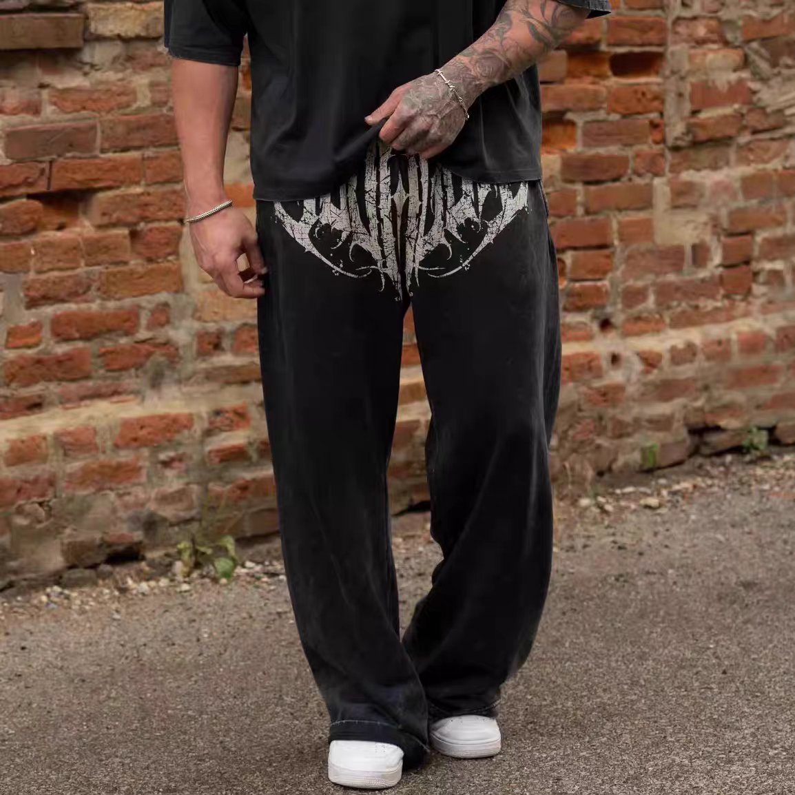 Calça Jogger YoungLA Wide Leg Acid Wash Dark