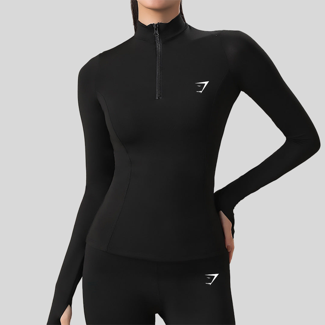 Camiseta Femenina Longa Gymshark Zip Slim Fit