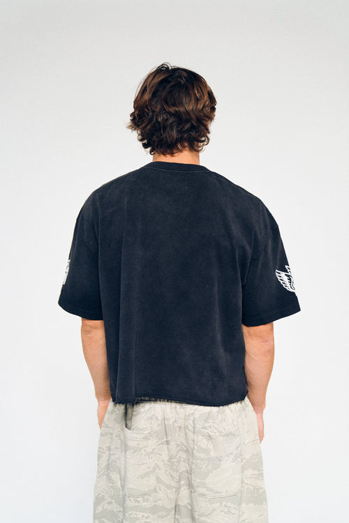 00 DSA Grunge Raw Hem Box Cut Tee In Black Super Sun Fade — imagem 2