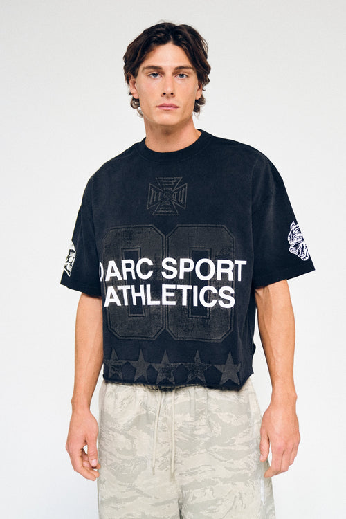 00 DSA Grunge Raw Hem Box Cut Tee In Black Super Sun Fade — imagem principal
