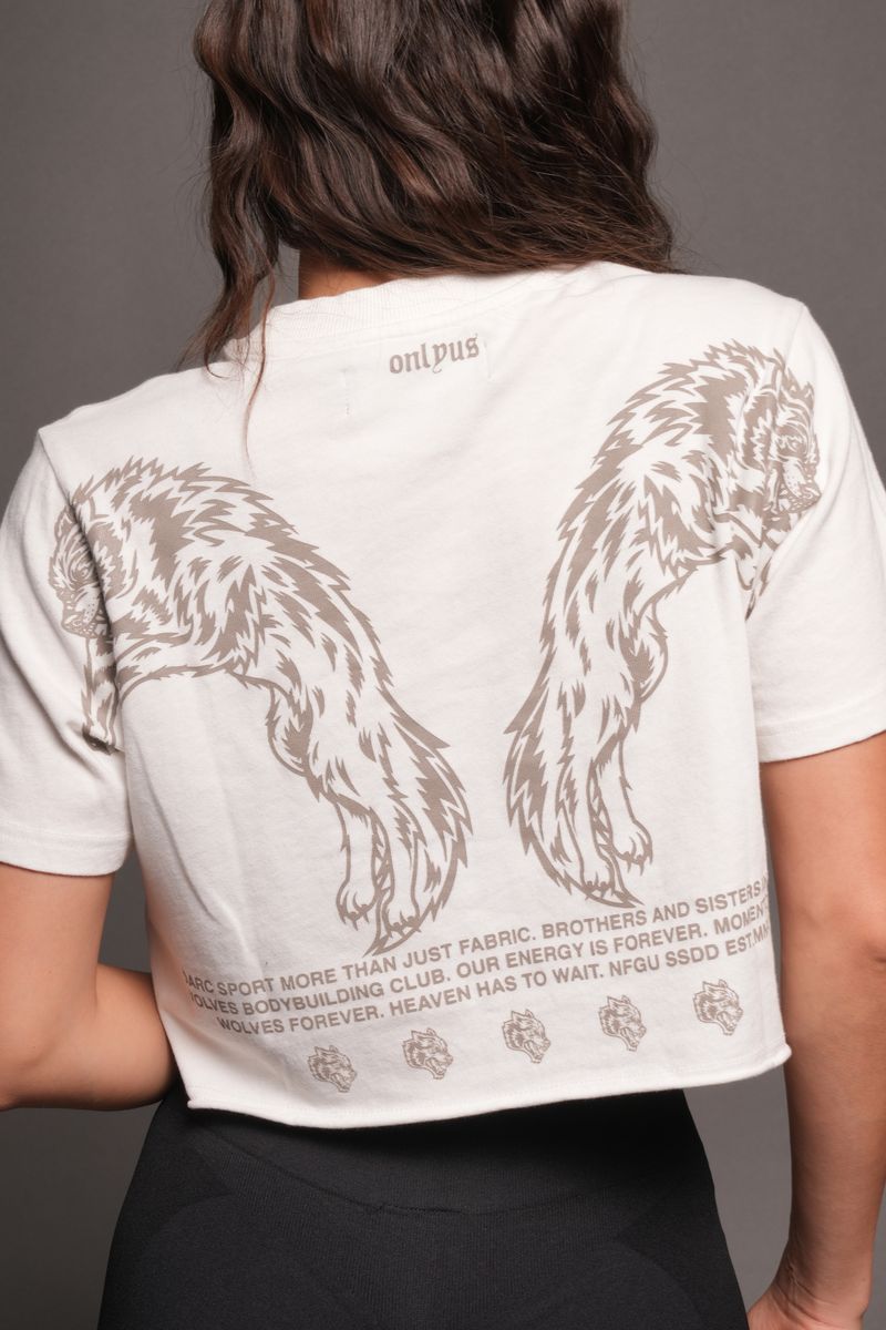 Onlyus Wolves Premium Cropped Tee In Cream - imagem 8