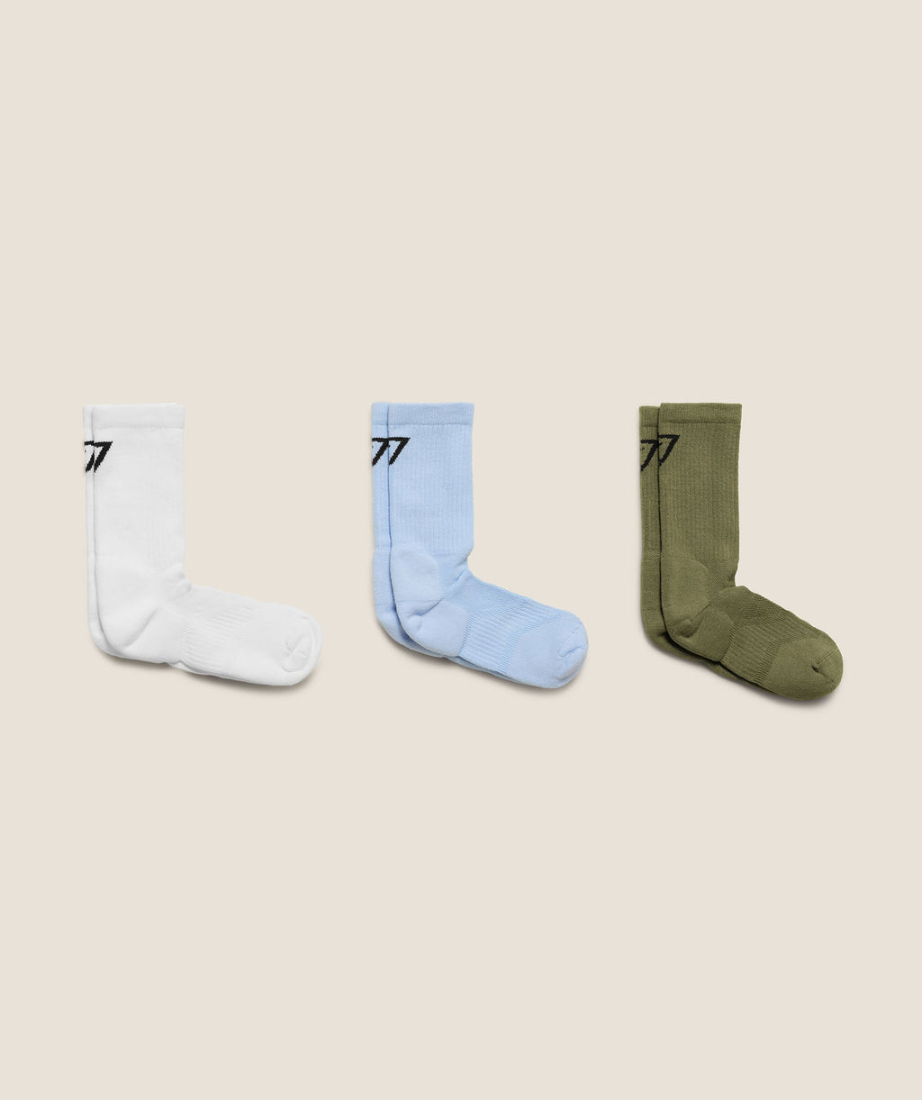 Performance Crew Socks 3pk - White/Tranquil Blue/Grounded Green — imagem 2