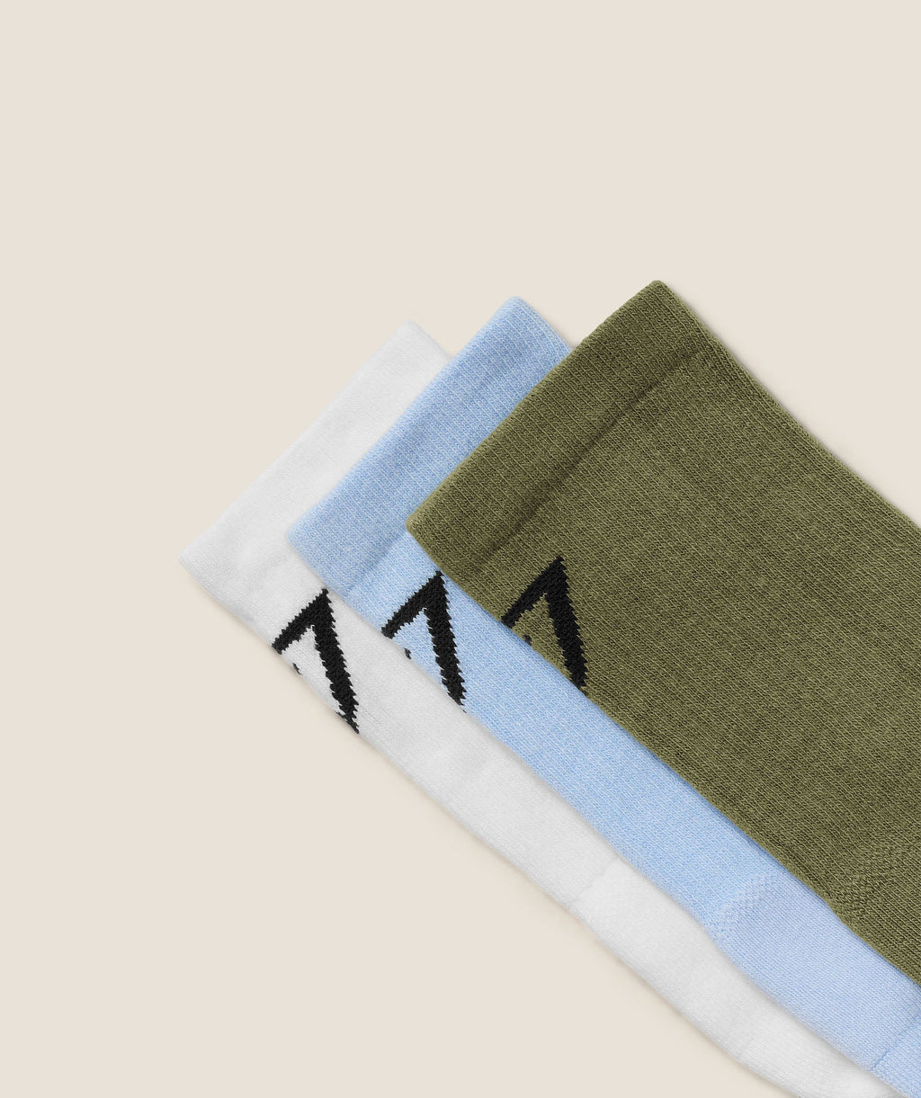 Performance Crew Socks 3pk - White/Tranquil Blue/Grounded Green — imagem 3