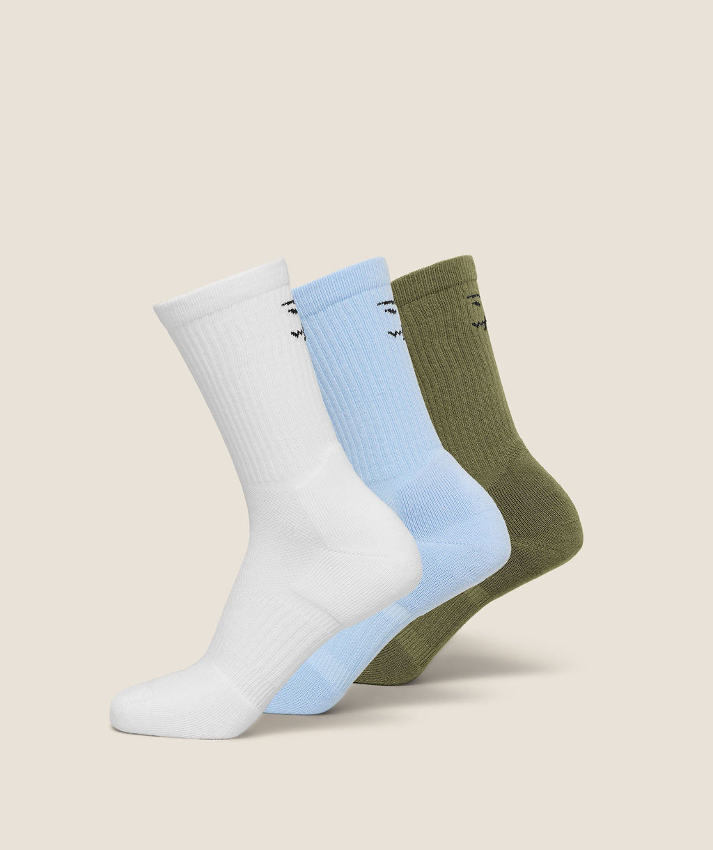 Performance Crew Socks 3pk - White/Tranquil Blue/Grounded Green — imagem 1
