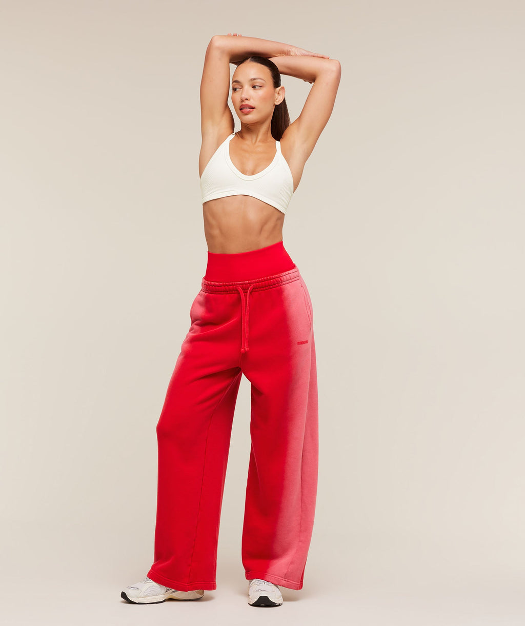 Pump Washed Straight Leg Joggers - Carmine Red/Soft White — imagem 4