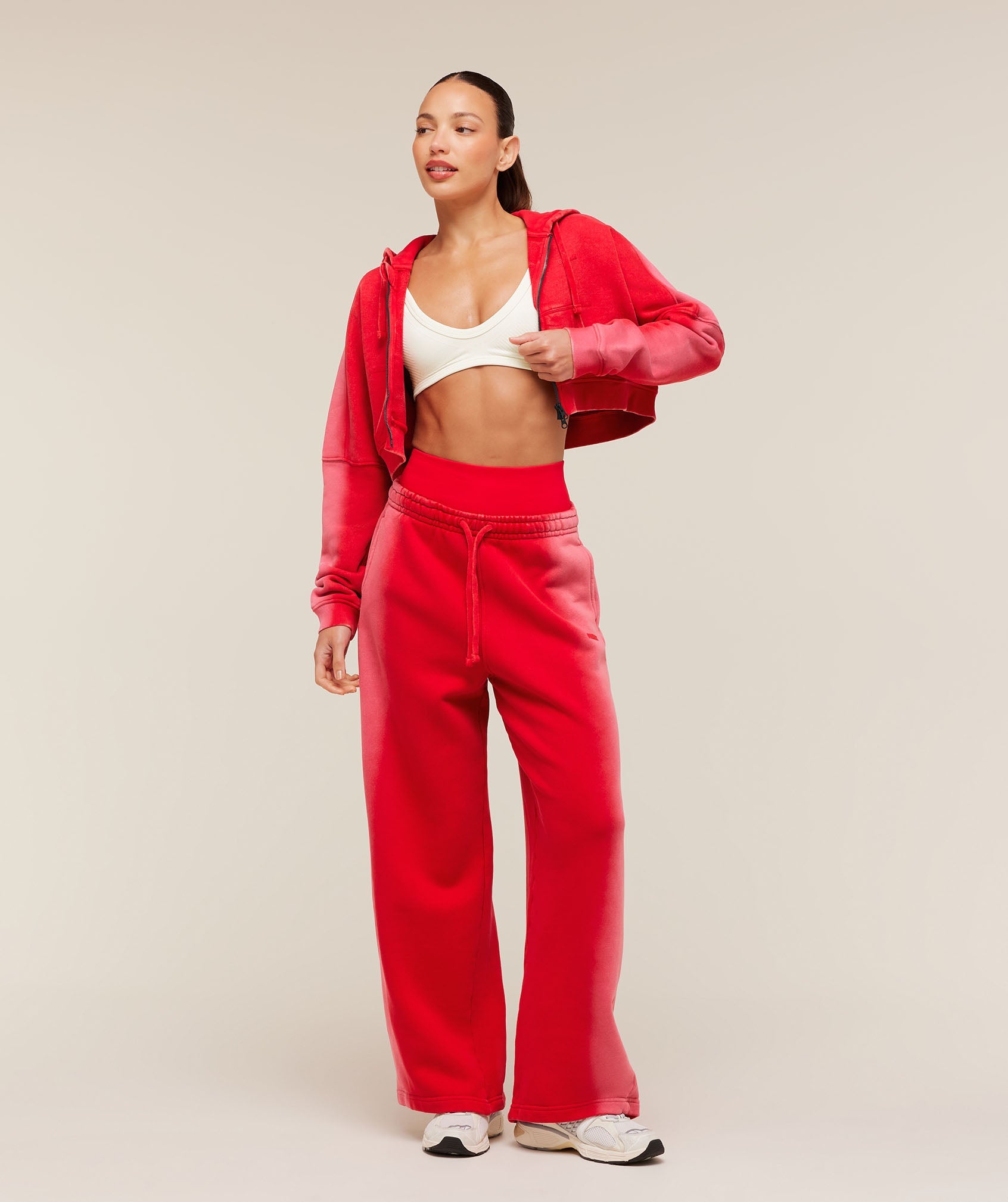 Pump Washed Zip Through Hoodie - Carmine Red/Soft White — imagem 4