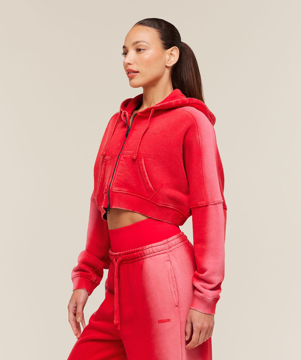 Pump Washed Zip Through Hoodie - Carmine Red/Soft White — imagem 3
