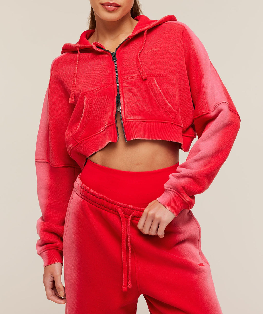 Pump Washed Zip Through Hoodie - Carmine Red/Soft White — imagem 5