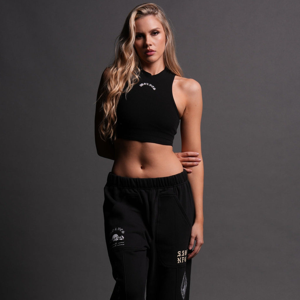 Chopper Romy Mockneck Ribbed Tank in Black — imagem 2