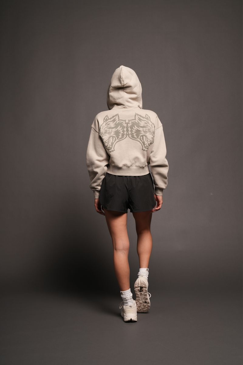 She Wolf Club Sage Cropped Zip Hoodie In Cactus Gray - imagem 3