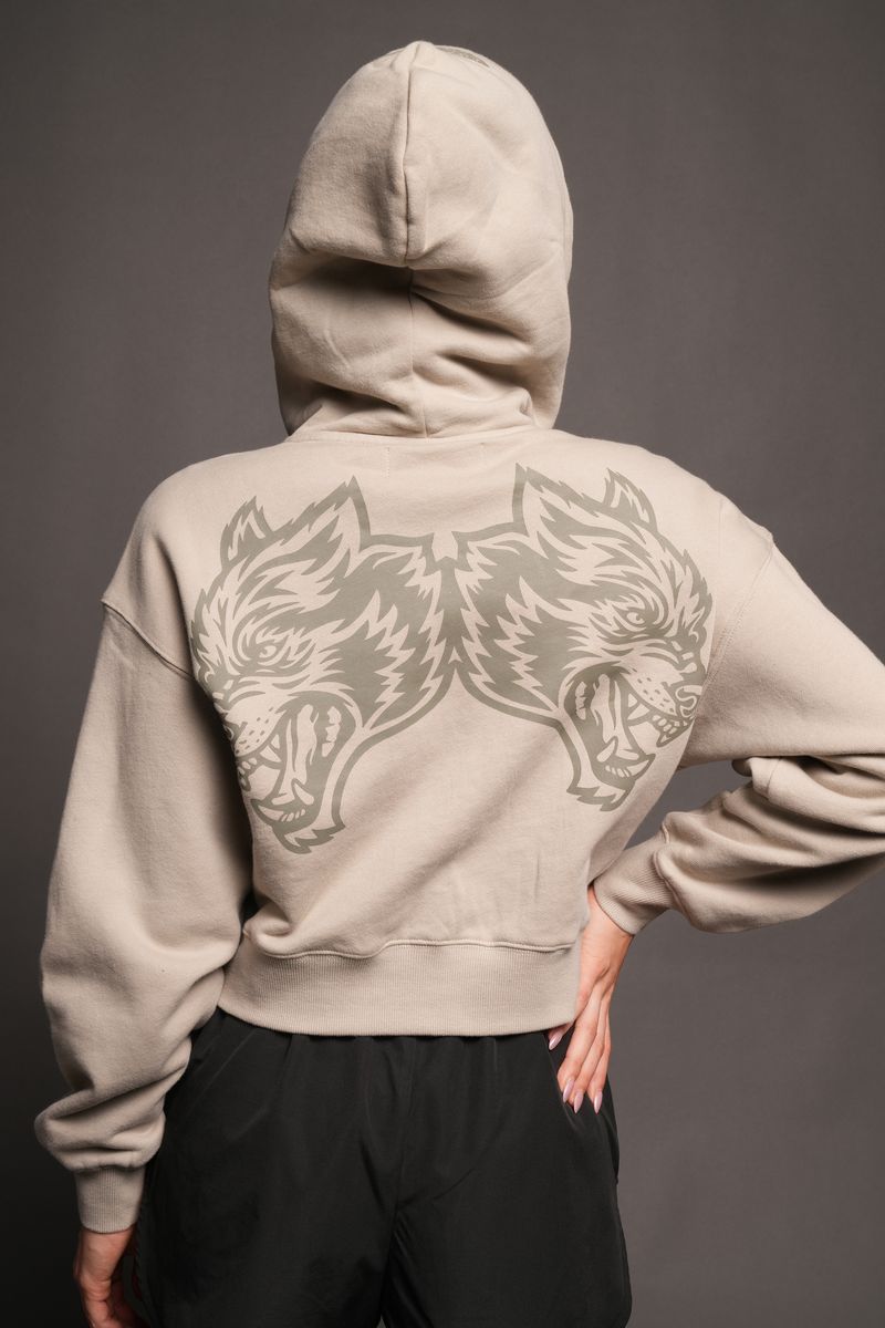 She Wolf Club Sage Cropped Zip Hoodie In Cactus Gray - imagem 5