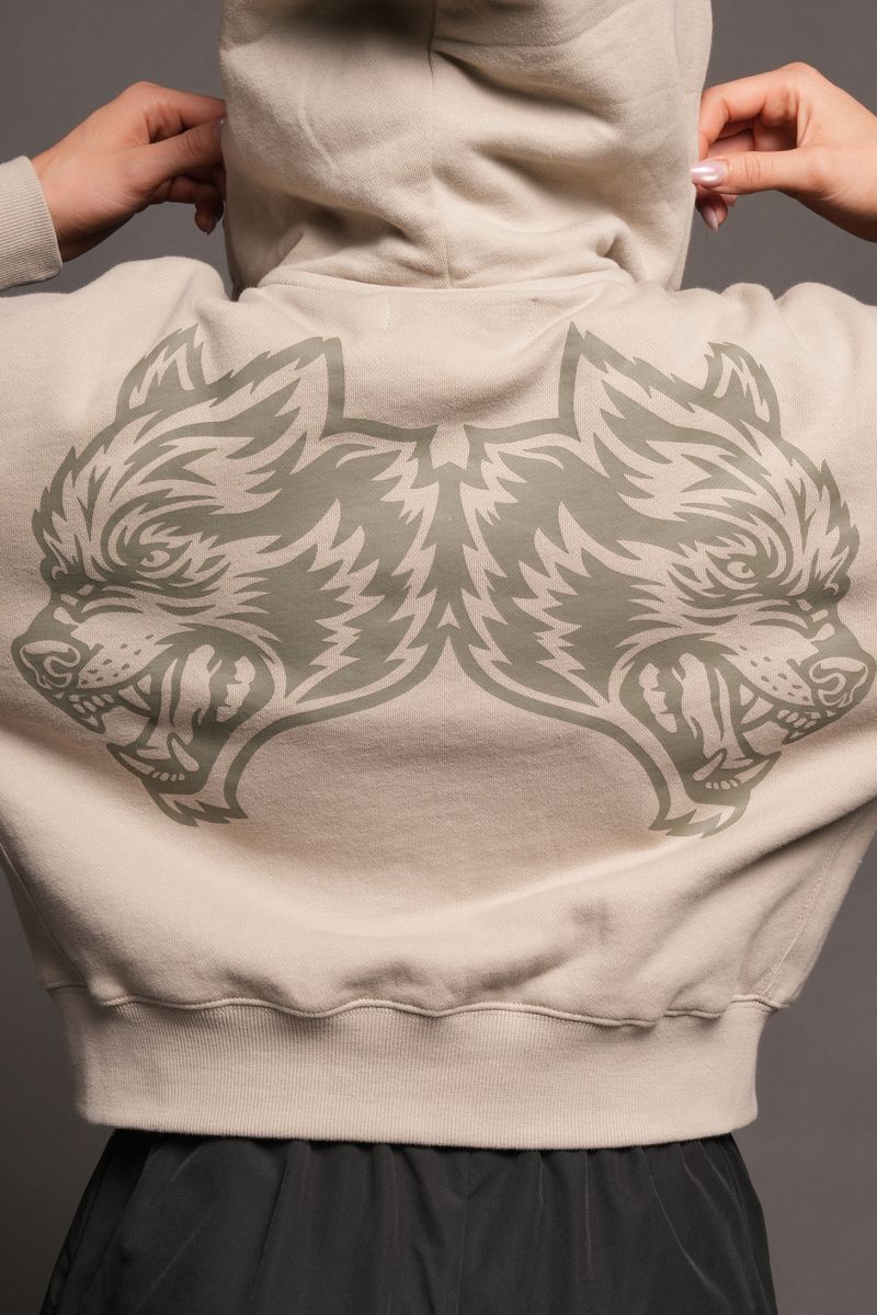 She Wolf Club Sage Cropped Zip Hoodie In Cactus Gray - imagem 6