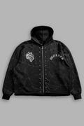 Stud Web Distressed Grunge Mid Length Raw Hem Zip Hoodie in Black Sun Fade