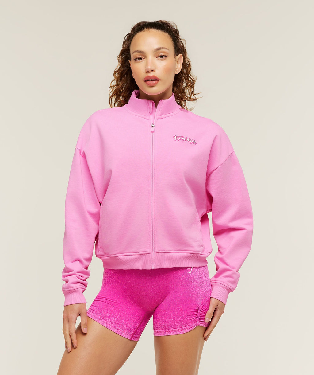 Script Embroidery Full Zip Jacket - Focus Pink — imagem 1