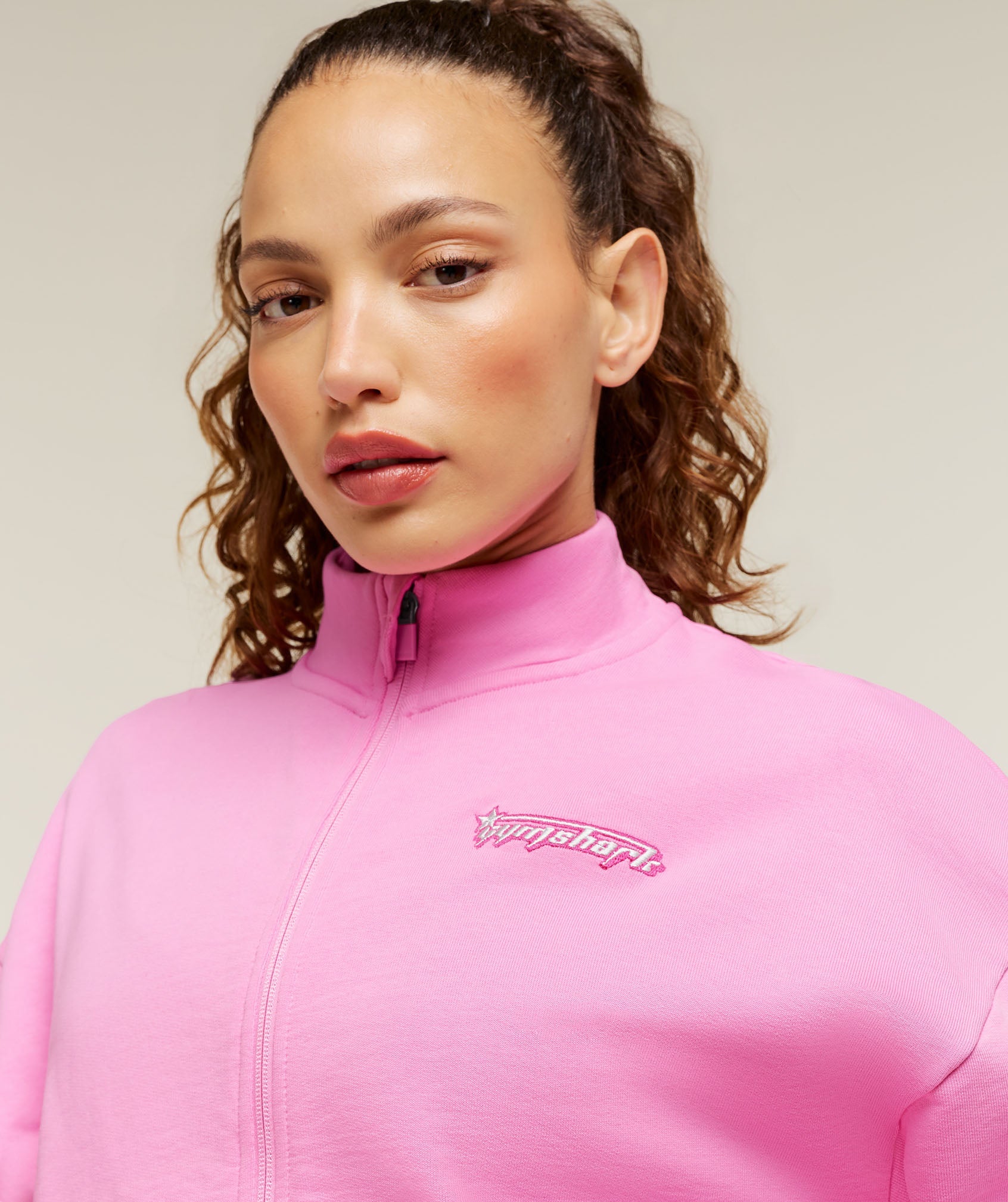 Script Embroidery Full Zip Jacket - Focus Pink — imagem 5