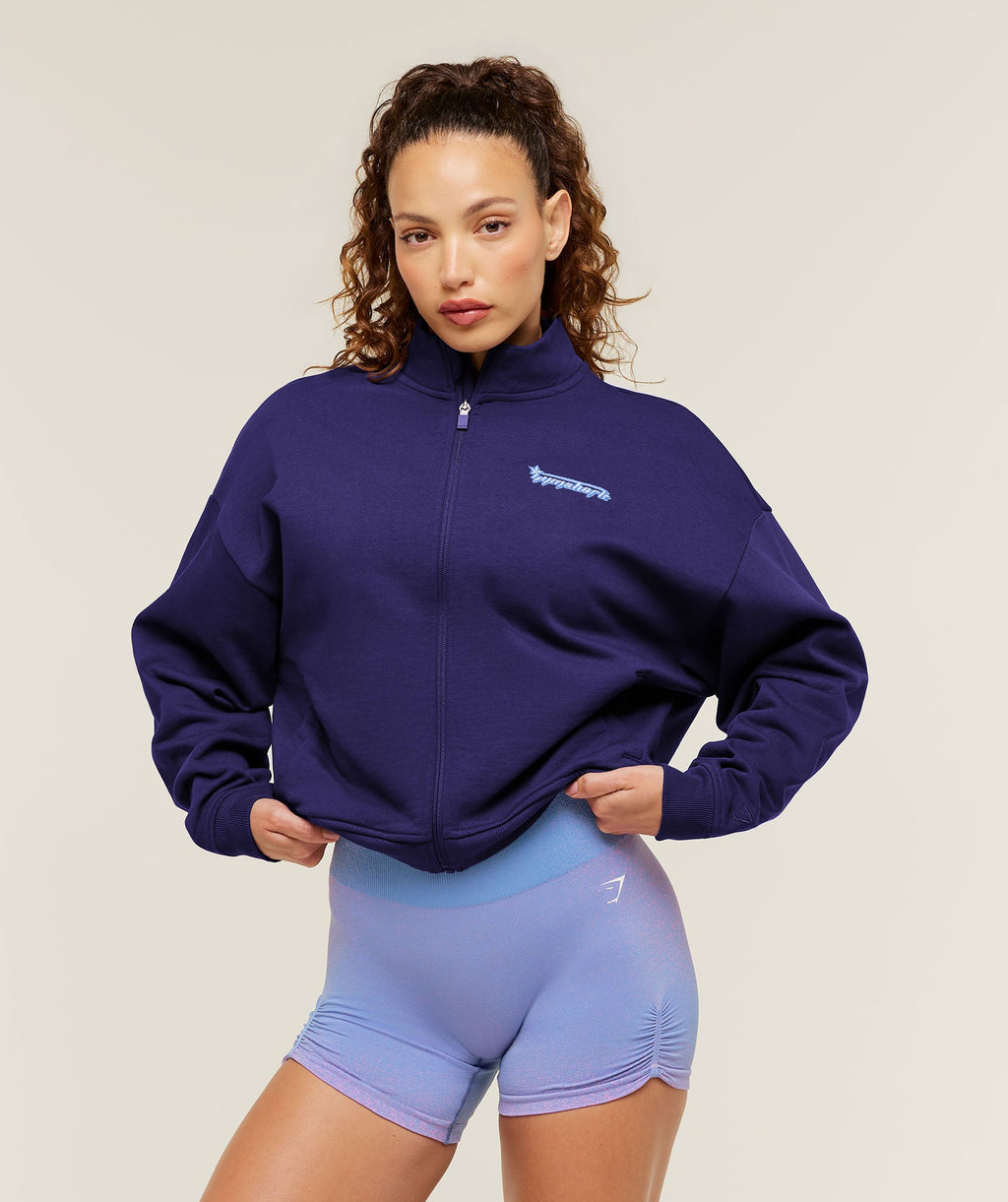 Script Embroidery Full Zip Jacket - Indigo Purple — imagem 1