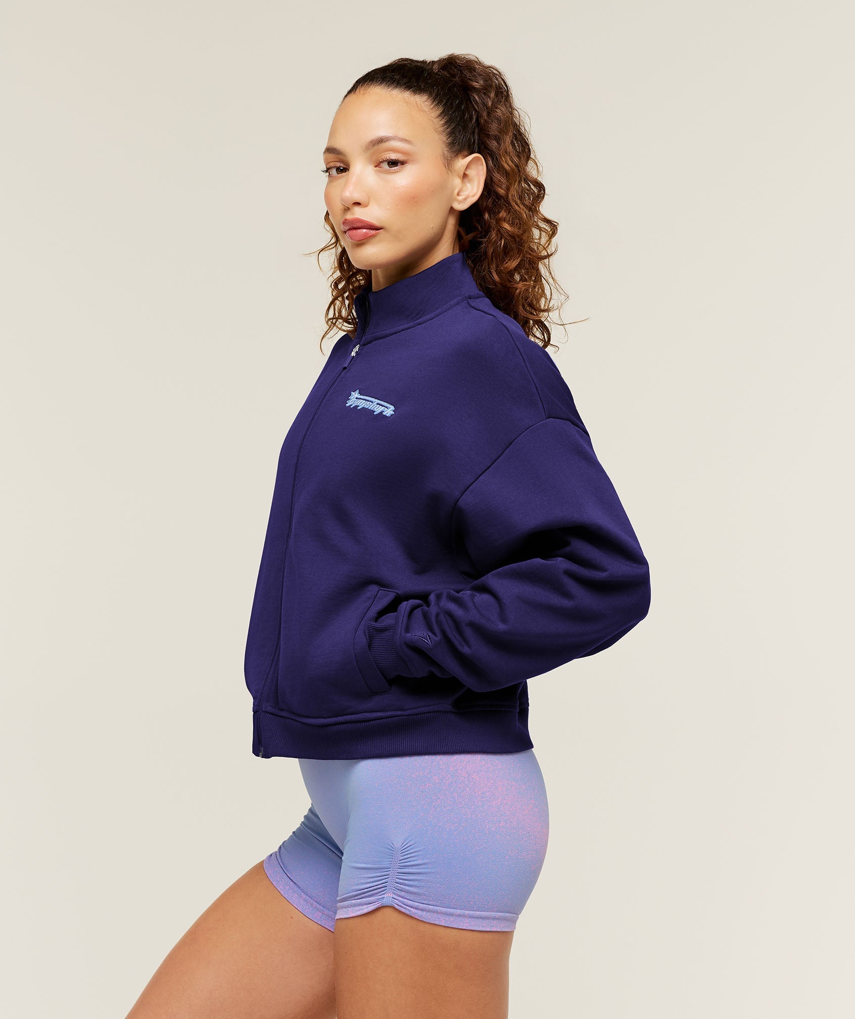 Script Embroidery Full Zip Jacket - Indigo Purple — imagem 2