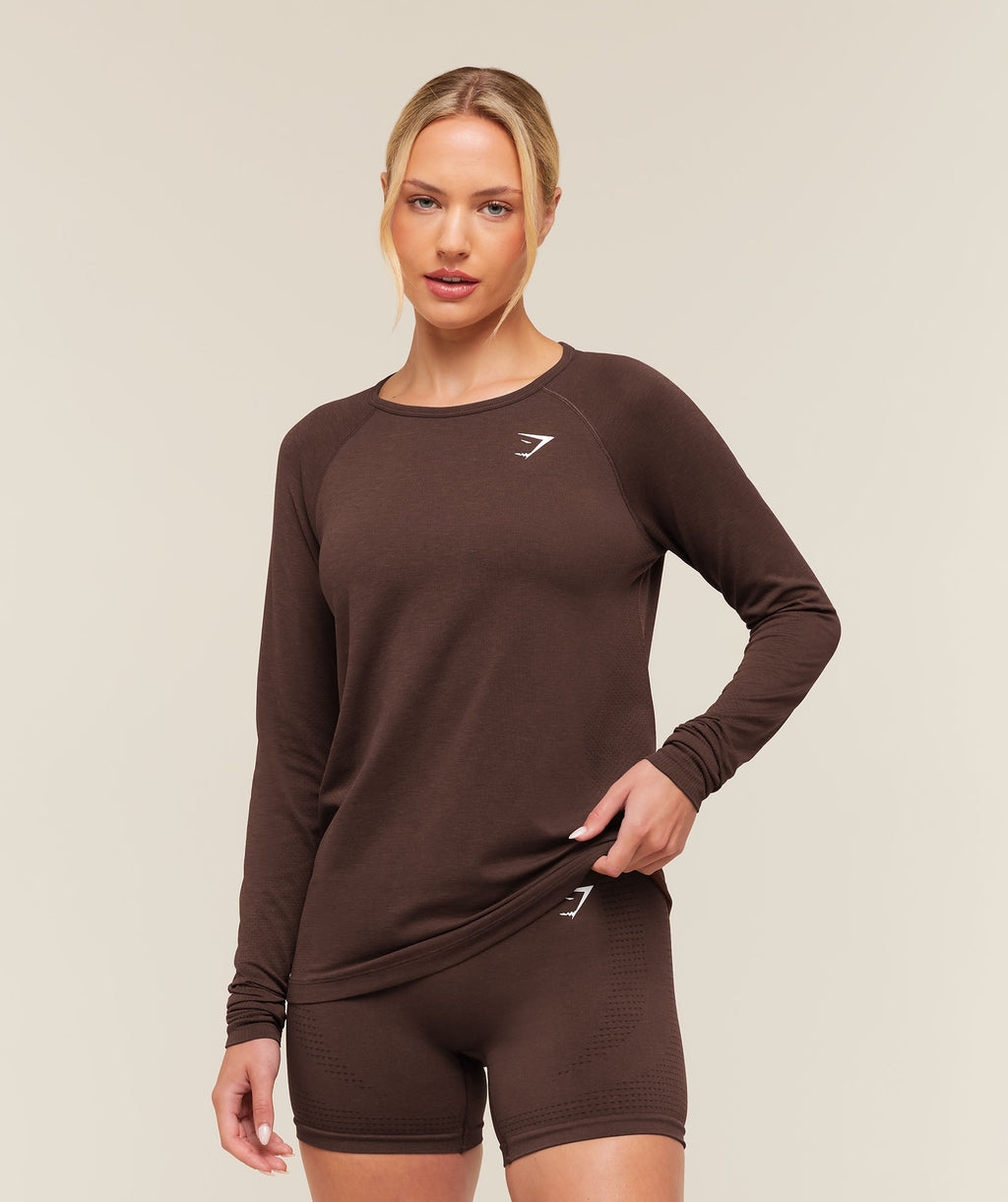 Vital Seamless 2.0 Light Long Sleeve Top - Rich Espresso Brown/Marl — imagem 1