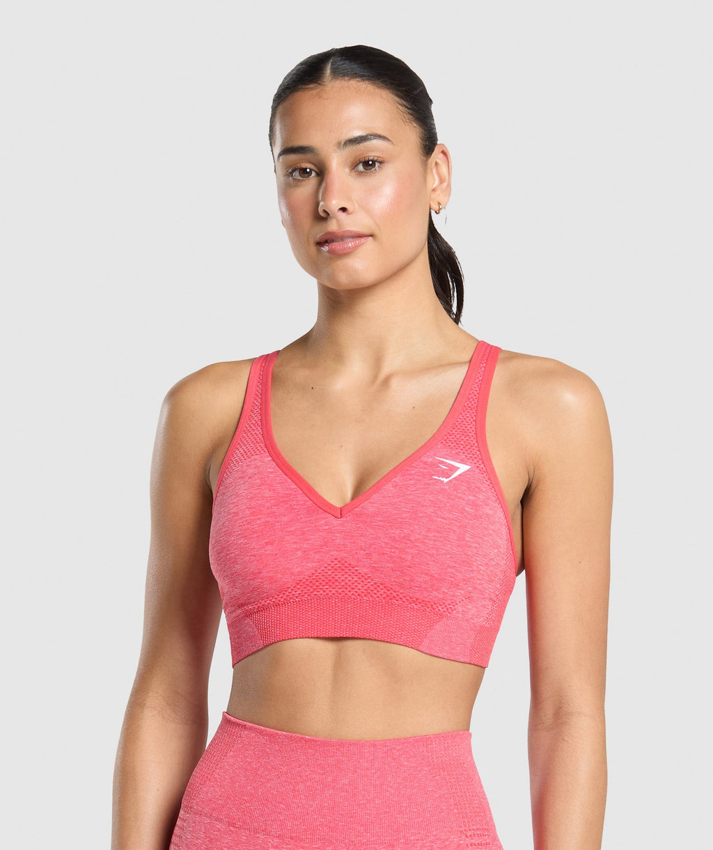 Vital V Neck Sports Bra - Coral Red/Marl — imagem 1